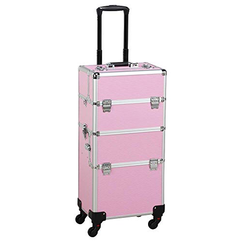 Yaheetech Rolling Makeup Case - Large Cosmetic Train Case with Wheels