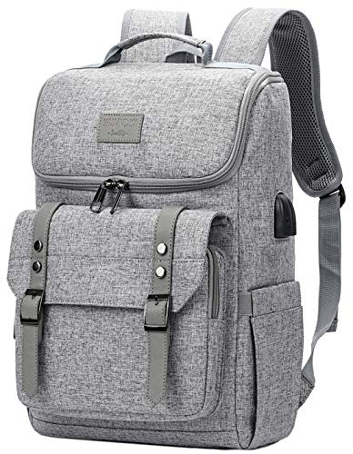 YALUNDISI Vintage Backpack Travel Laptop Backpack with usb Charging Port for Women & Men College Backpack Fits 15.6 Inch Laptop Grey