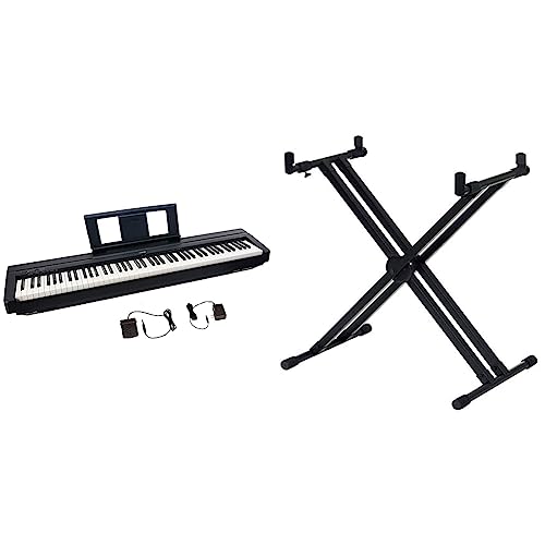 Yamaha P45 88-Key Weighted Digital Piano & YKA7500 Professional Double X Style Keyboard Stand