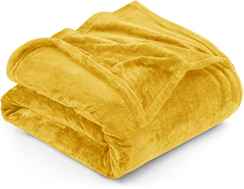 Yellow 300GSM Fleece Blanket Queen Size - Utopia Bedding