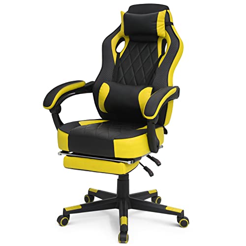 Yellow Ergonomic Gaming Chair with Detachable Lumbar Support