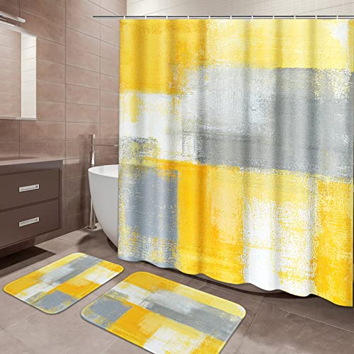 Yellow Grey Bathroom Set with Shower Curtain