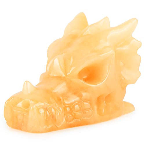 Yellow Jade Crystal Dragon Skull Head Statue