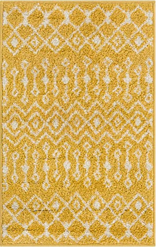 Yellow Medium Rug for Entryways and Kitchens