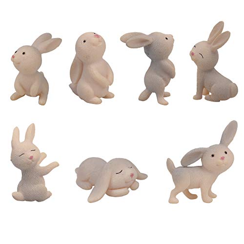 Yeooyoor QTFHR 7 pcs Cute Rabbit Animal Figurine Crafts DIY Miniature Garden Miniature House Home Decoration (Gray)
