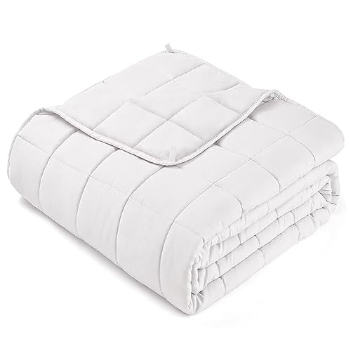 yescool Weighted Blanket for Adults (15 lbs, 60" x 80", White) Cooling Heavy Blanket for Sleeping Perfect for 140-160 lbs, Queen Size Breathable Blanket with Premium Glass Bead, Machine Washable