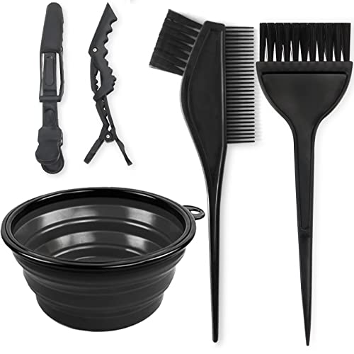 Yexixsr 5Pcs Professional Salon Hair Coloring Dyeing Kit, Dye Brush and Mixing Bowl Set, Angled Comb and Clips