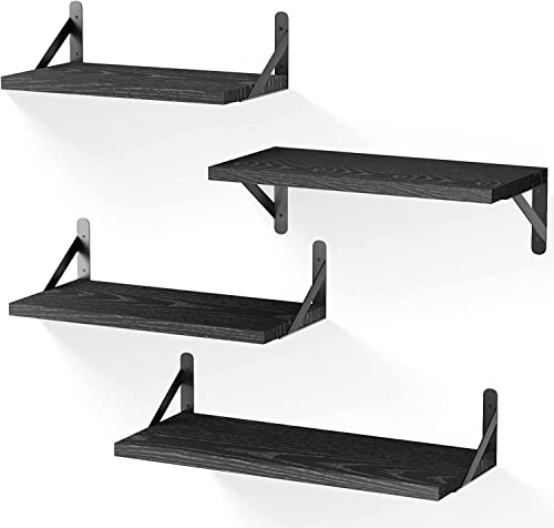 YGEOMER Black Floating Shelves, Set of 4, Hanging Shelf for Wall Decor, Storage Rack for Living Room, Bathroom, Kitchen and Bedroom
