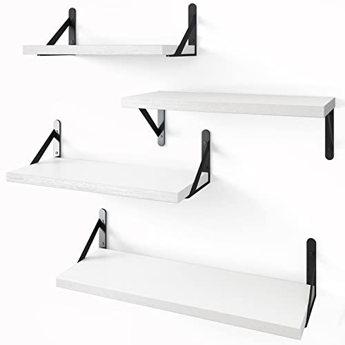 YGEOMER Floating Shelves - Set of 4 White Wall Mounted Shelf