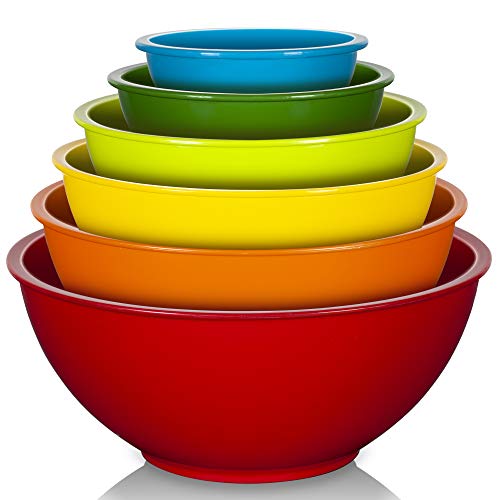 YIHONG Colorful Plastic Mixing Bowls Set (6 Pcs) - Versatile Space-Saving Kitchen Necessity