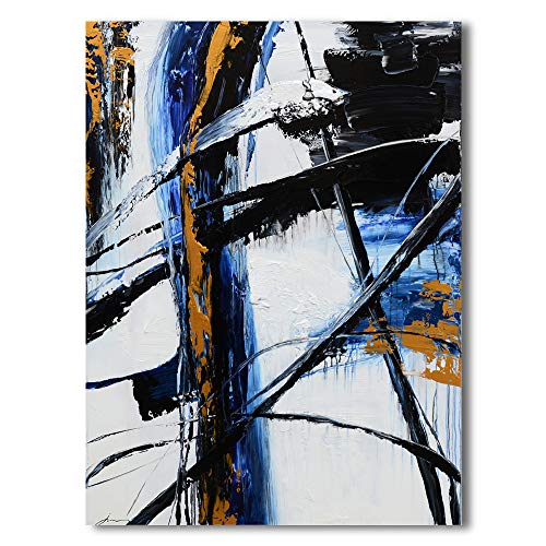Yihui Arts Canvas Wall Art Decor Black and White Abstract Painting Large Art Canvas Pictures Brush Strokes Modern Home Décor (36x48IN)