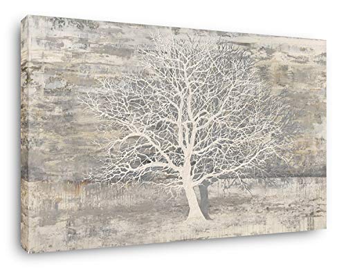 Yihui Arts Tree Of Life Canvas Wall Art Hand Painted Grey White Beige Paintings Modern Abstract Forest Pictures Artwork for Living Room Bedroom Office Decoration