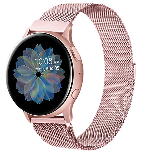 YILED Metal Bands for Samsung Galaxy Watch Active 2 40mm 44mm / Galaxy Watch Active, 20mm Stainless Steel Mesh Watch Strap for Galaxy Watch 3 41mm / Galaxy Watch 42mm (Rose Pink)