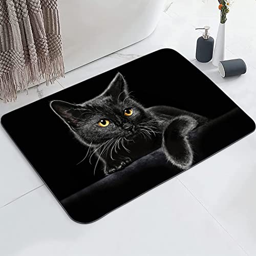 YISUMEI Cute Black Cat Bathroom Mat, Non-Slip Super Absorption Bath Carpet