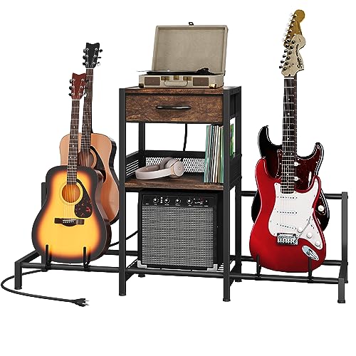 YITAHOME Adjustable Guitar Stand with Storage Shelf and Power Strip