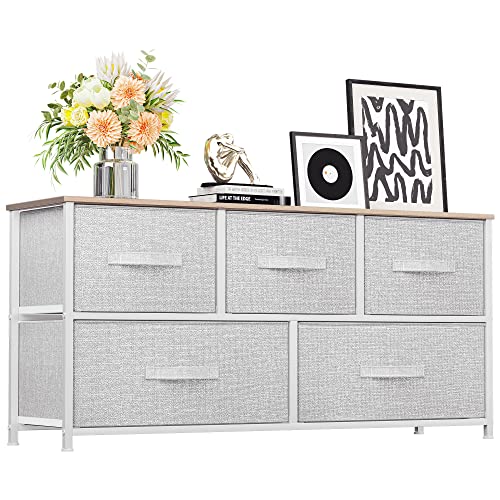 YITAHOME Fabric 5 Drawer Dresser - Steel Frame, Wooden Top