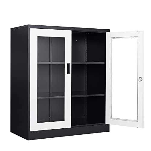 Yizosh Metal Storage Cabinet with Glass Doors