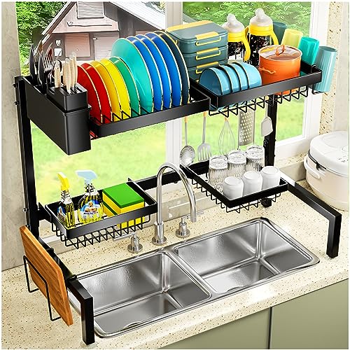 YKLSLH 4 Baskets Retractable Over The Sink Dish Drying Rack