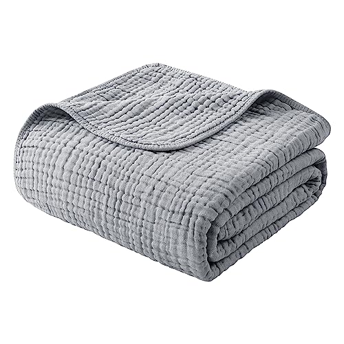Yoofoss Muslin Blanket 100% Cotton Summer Blanket Large Twin Size 60" x 80" for Bed Couch 6-Layer Gauze Blanket for Adults Lightweight and Breathable Grey