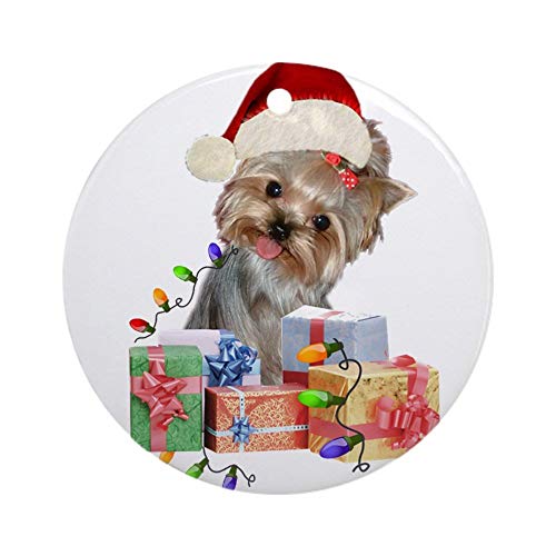 Yorkie Santa Ceramic Christmas Ornament