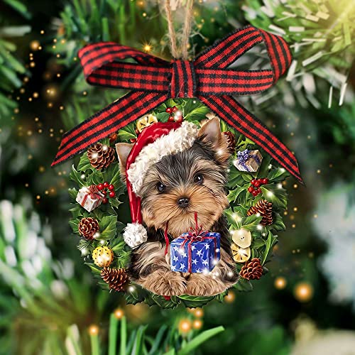 Yorkshire Terrier Wood Christmas Tree Ornament