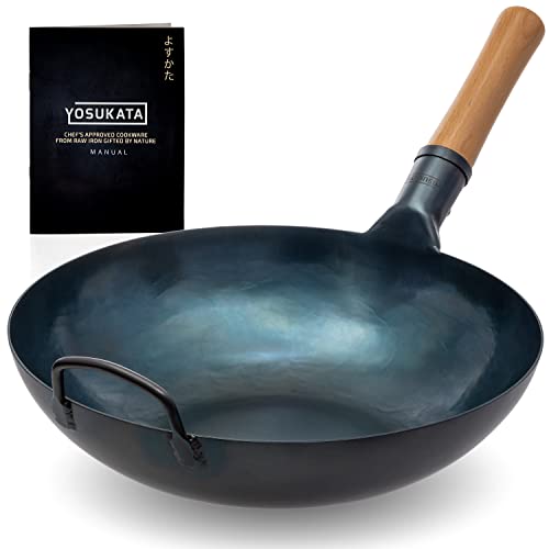 YOSUKATA Blue Carbon Steel Wok - Preseasoned Traditional Japanese Cookware