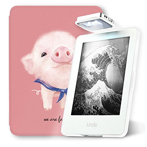 Young Me All New Kindle E-reader Rechargeable Led Light and Auto Wake/Sleep and Hand Strap Leather Cover/Case for Kindle 2016 6 inch 8th generation(Not Fit Kindle Paperwhite) Pig