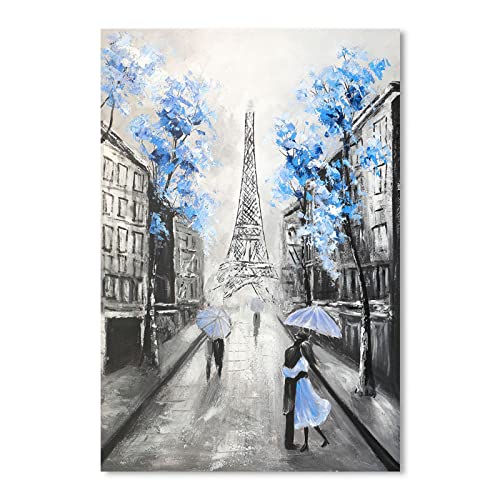 YPY Abstract Paris Canvas Wall Art: Black White Eiffel Tower Picture for Living Room Decor, Blue Grey Painting Textured Street Scenery Print Modern Artwork Home Decoration 10 x 15