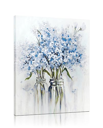 YPY Blue Flowers Canvas Wall Art