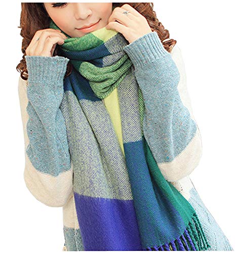 YSense Wear Women's Long Plaid Blanket Chunky Oversized Winter/Fall Warm Scarf Big Tartan Scarves Wrap Shawl, Green