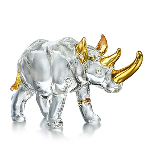 YU FENG 6'' Blown Glass Rhinoceros Animal Figurines Collectibles Crystal Art Rhino Wildlife Paperweight