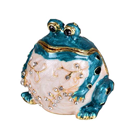 YU FENG Hinged Frog Trinket Jewelry Box Crystal Jeweled Small Cute Frog Animal Figurines Collectible