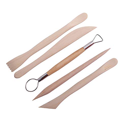 YYaaloa 5pcs Set Wood Crafts Clay Modeling Tool Pottery Carving Tools Shaping and Sculpting for Ceramics Clay Pottery (Wood -5pcs)