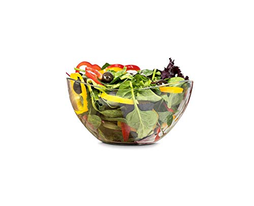 Zanzer Clear Glass Serving Salad Bowl - Mixing Bowl 63.5 oz - Wavy Design