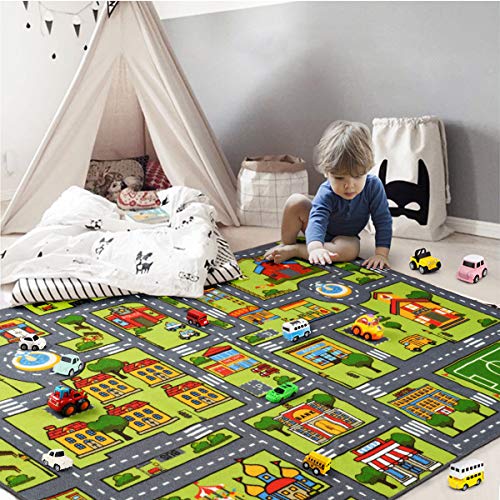 Zareas Kids Playmat Car Rug for Playroom, Children's Educational City Traffic Road Map Fun Carpet, Kids Baby Play Room Rug, City Pretend Play for Ages 3-12 Years Old, 60''x36''