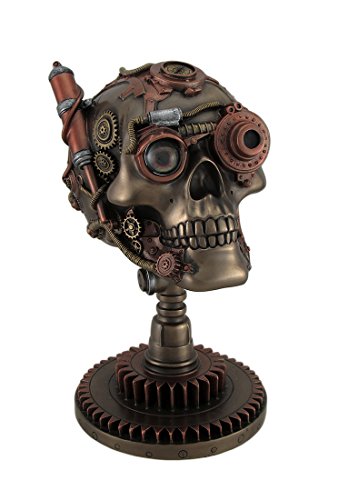 Zeckos Bronze/Copper Finished Steampunk Skull Statue - Gear Base