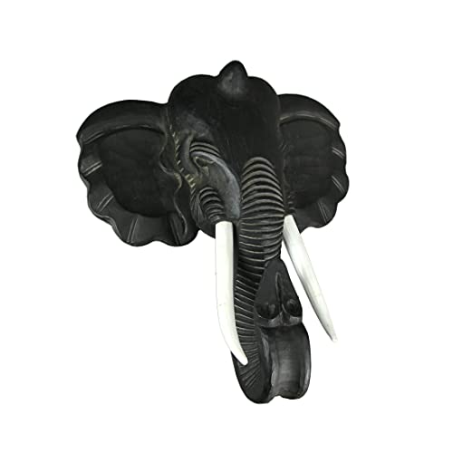 Zeckos Hand Carved Dark Brown Wood African Elephant Head Wall Sculpture Art Statue 19 Inches High