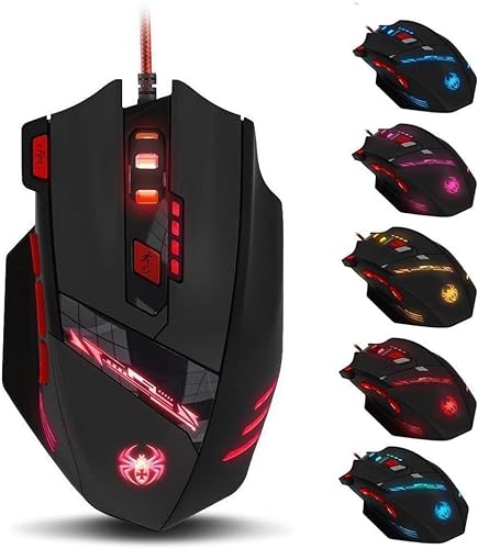 zelotes Gaming Mouse,9200DPI USB Wired Ergonomic Optical Gaming Mice,8 Buttons,7 Kinds of LED Lights,Weight Tuning Set, for Laptop,PC,Mac - Black