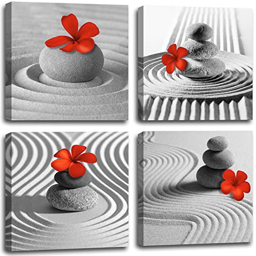 Zen Wall Art Red Floral Wall Pictures Flower Zen Stone Sand Pebble Canvas