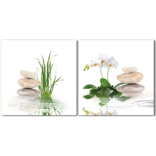 Zen Wall Art Spa Decor for Bathroom Picture Nature Stone Aquatic Flower Water Photo Canvas Print Floral Walls Decor Artworks for Bedroom Living Room Decorations 12x12 Inches Meditation Framed Picture