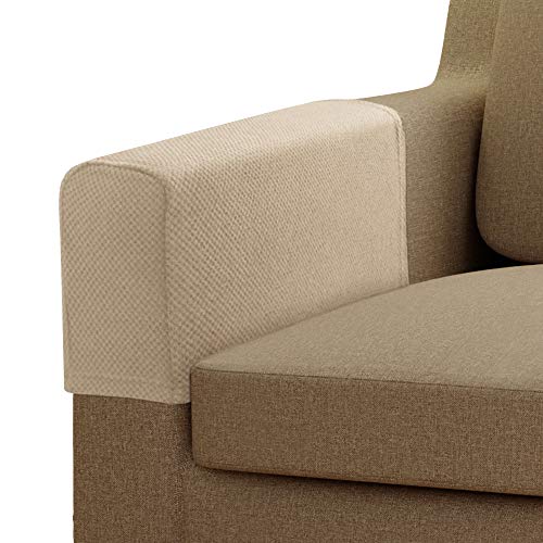 Zenna Home Pixel 2-Piece Stretch Furniture Arm Covers Armrest Protectors, Sand