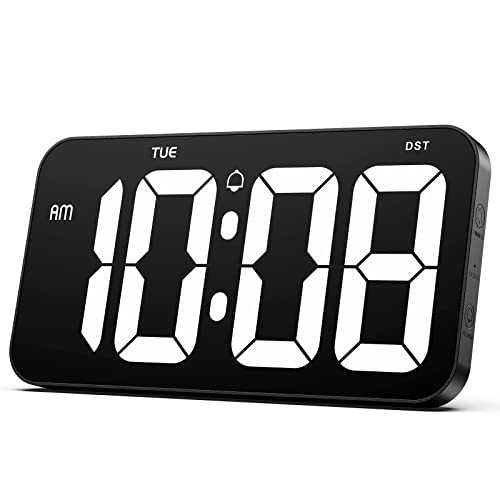 Zgrmbo Plug-in LED Digital Wall Clock with DST, Week and 4" Huge Clear Digits, 12/24H Format, Auto-Dimming, Battery Backup, Silent Wall Clock for Farmhouse, Living Room, Bedroom, Classroom, Office
