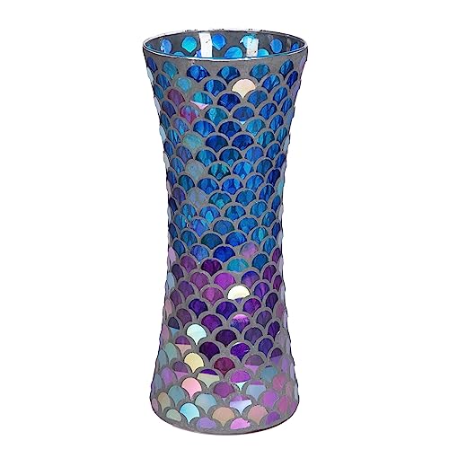 ZHIPINHUI 11.6" H Mosaic Vase Glass Fish Scale Blue Vase