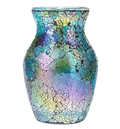 ZHIPINHUI 8" H Mosaic Vase Glass Green Teal Vase