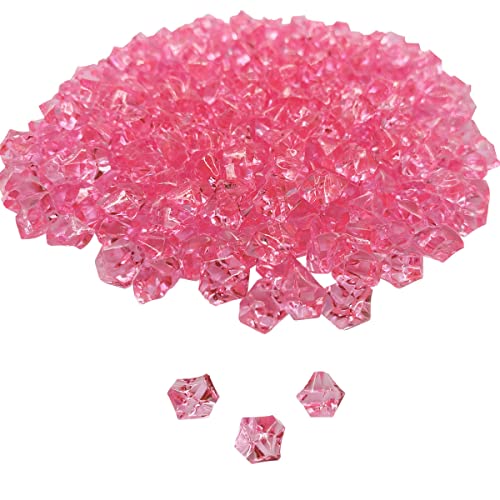 zhuohai 300 Pcs Acrylic Ice Rocks Crystals Gems, Bulk Fake Crystals, Plastic Diamonds for Vase Filler Wedding Decoration Table Scatter Party Arts Crafts Display (Pink)