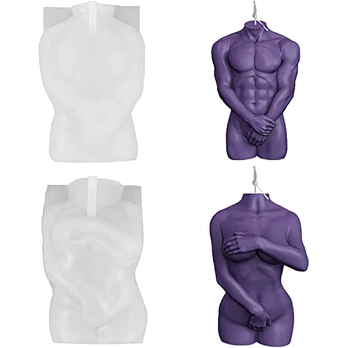 ZIIVARD 2 Pieces Shy Female&Male Silicone Candle Mold Body Art Woman Men Sculpture Mode Scented Wax Making Stand Mould
