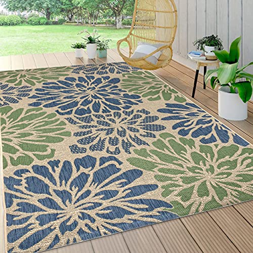 Zinnia Modern Floral Textured Weave Indoor Outdoor Area-Rug