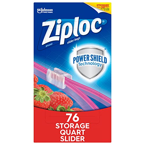 Ziploc Quart Food Storage Slider Bags, Power Shield Technology for More Durability, 76 Count