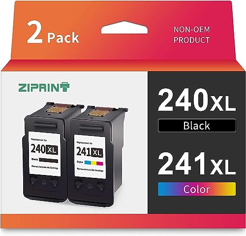 ZIPRINT Remanufactured Ink Cartridge Replacement for Canon PG-240XL CL-241XL 240 241 240XL 241XL for Pixma MG3620 MG3220 MG2220 MG2120 MX432 MX472 MX532 MG3520 MX452 MX459 Printer (Black, Tri-Color)