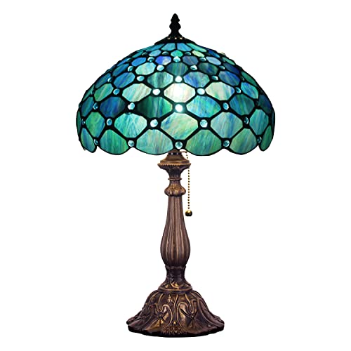 ZJART Tiffany Lamp Blue Stained Glass Table Lamp